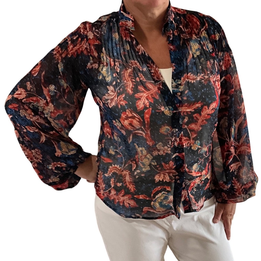 Express Floral Sheer Ruffle Blouse Top Womens Long Sleeve Multicolor Size S
